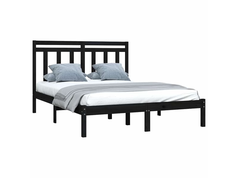  Lit double- lit adulte -  cadre de lit sans matelas noir 140x190 cm bois massif  - Conforama B