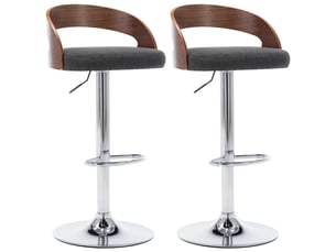 Lot de 2 tabouret de bar, chaise de bar gris foncé tissu et bois courbé