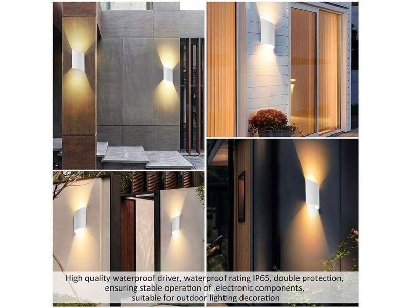 16w applique murale led intérieur extérieur huat en bas applique murale led moderne blanc chaud étanche ip65 intérieur aluminium appliques - Conforama D