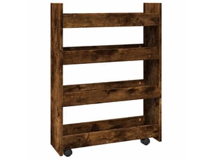 Chariot de rangement étroit pour bureau 4 niveaux chêne fumé