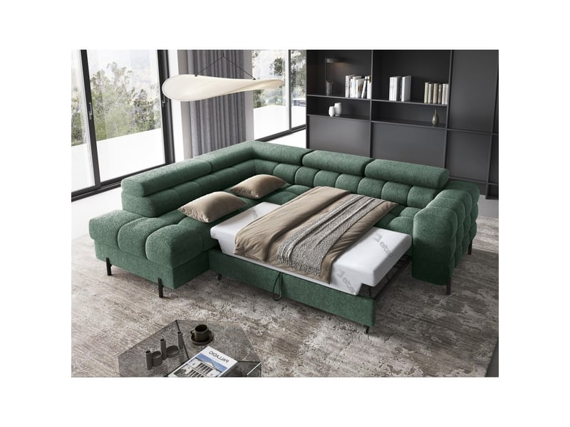  Canapé d'angle gauche convertible vert foncé 5 places ferrum style industriel 276x93x200cm  - Conforama B