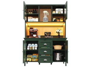 Buffet de cuisine haut avec portes vitrées, tiroirs et étagères réglables avec led pour cuisine 120×40×179 cm vert