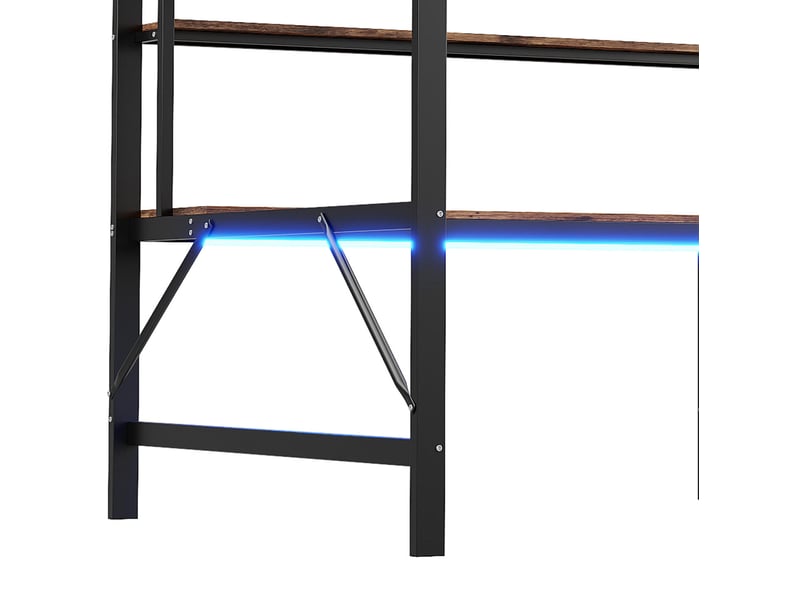 Lit mezzanine enfant 140x200 cm – noir – bureau avec étagères, led, usb et prise intégrés - sans matelas - Conforama E