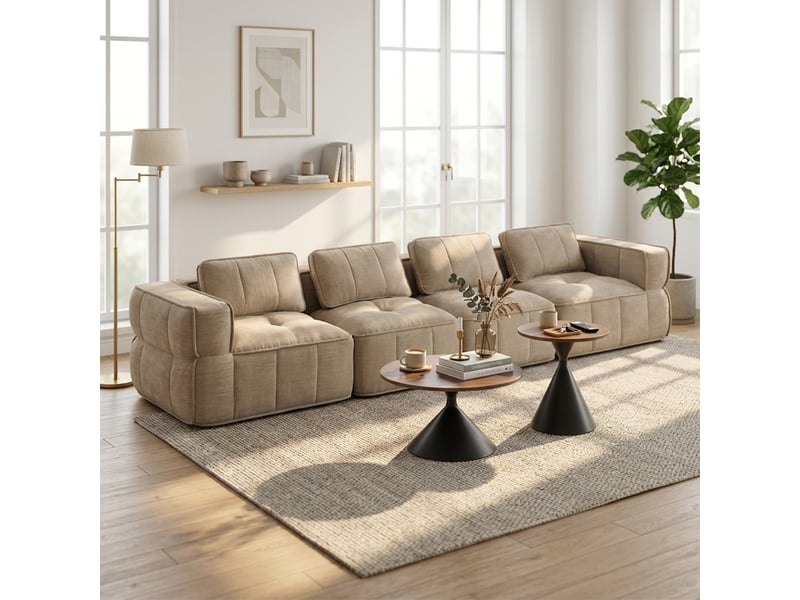 Canapé 4 places, revêtement en tissu, sans assemblage, tons naturels - Conforama C