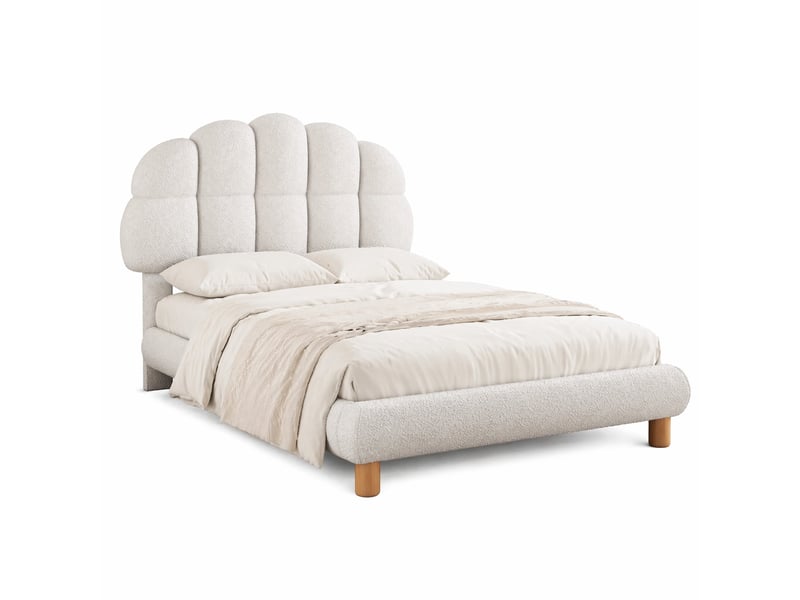  Lit enfant 90x200cm, lit en bois, tête de lit semi - circulaire incluse, lit simple, mdf + velours, rose, sans matelas  - Conforama A