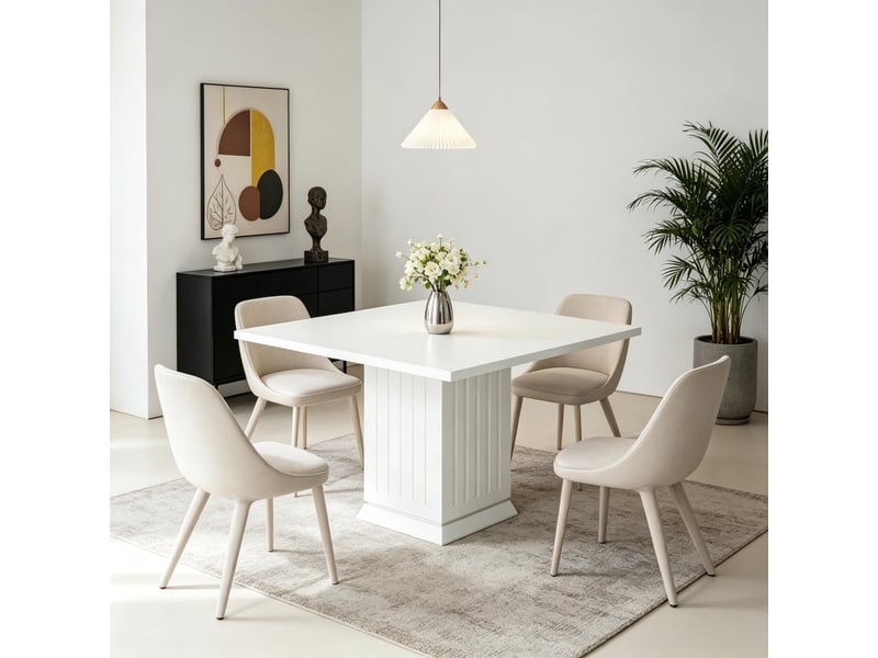  Table de salle à manger carrée 4 personnes pour cuisine en bois et panneaux de particules blanche  - Conforama C