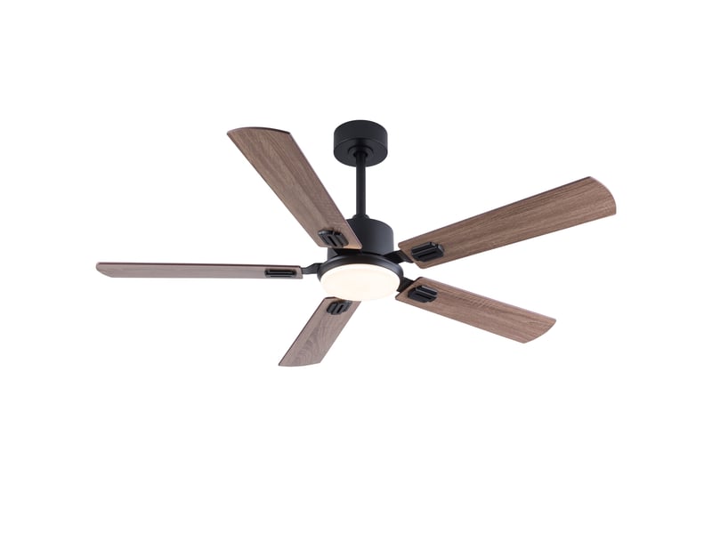 Ventilateur de plafond avec lampe, ventilateur silencieux avec télécommande pour salon chambre, en métal et bois 132 cm 5 pales, noir et noyer foncé - Conforama D