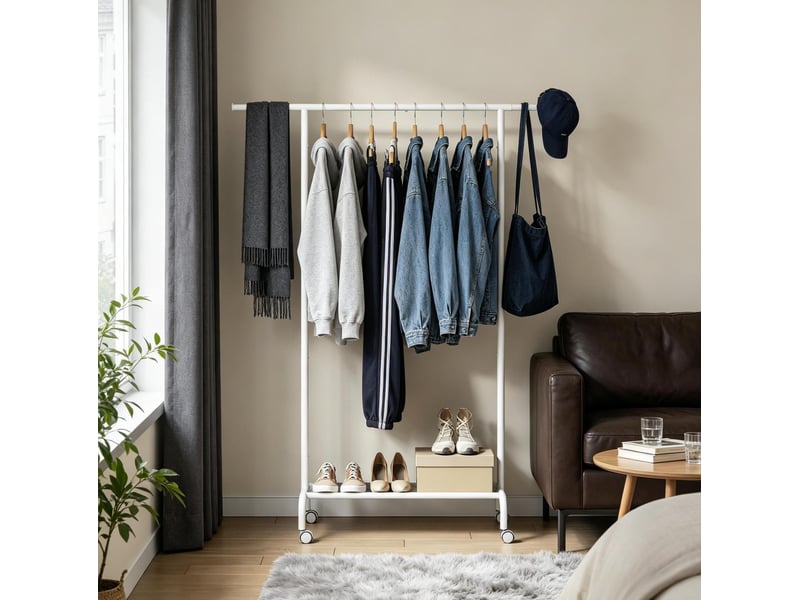  Portant à vêtements à roulettes extensible blanc avec étagère  - Conforama B