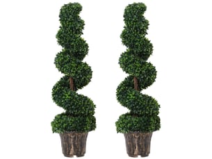 Lot de 2 plantes artificielles en spirale de buis pour l'intérieur et l'extérieur, avec pot, ø32 x 120 cm, vertes