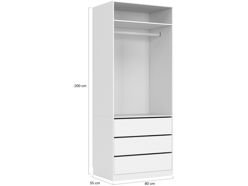 Dressing modulable taylor 200 x 55 x 200 cm 3 modules avec penderies + étagères + tiroirs blanc  - Conforama C