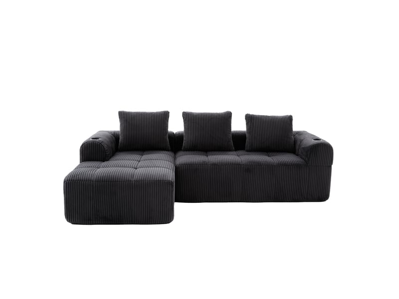  Canapé 4 places droit en velours côtelé gris foncé, largeur 253 cm, porte-gobelet intégré W2845S00248 - Conforama A
