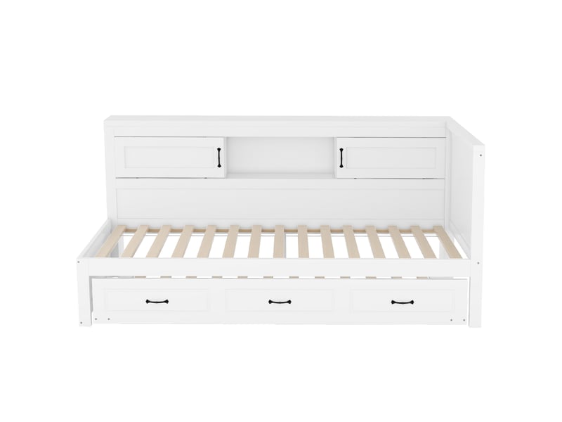  Lit banquette blanc 90x200 cm, lit gigogne, led, rangements, prise et usb  - Conforama A