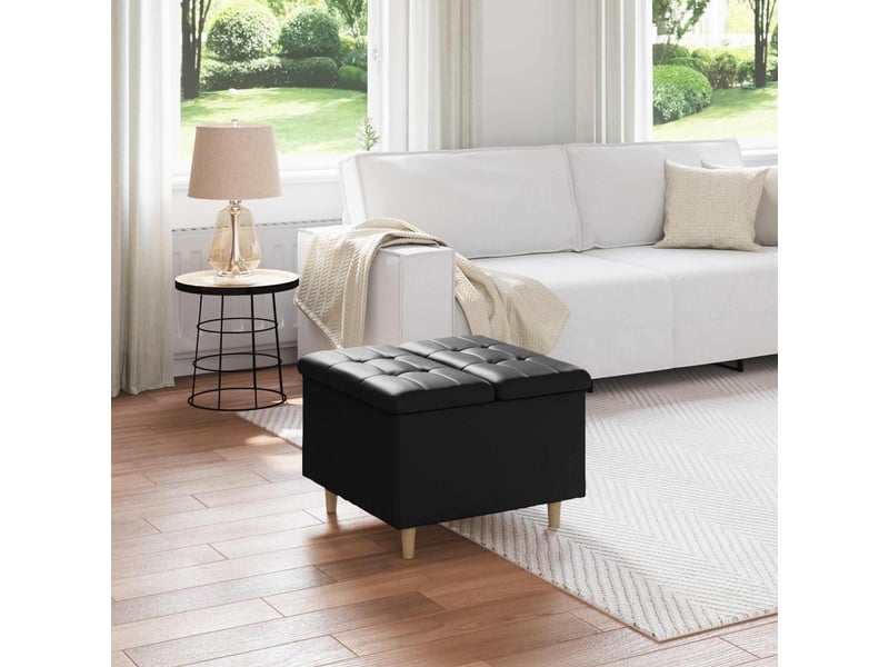 Ottoman, repose pied salon avec rangement noir 60x60x45 cm simili cuir - Conforama B