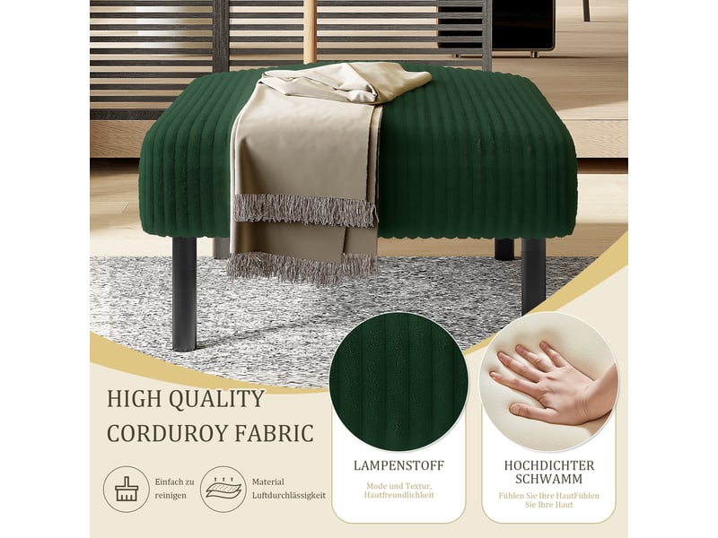  Pouf repose-pieds en velours côtelé et métal émeraude 56 x 51 x 39 cm W2845P307294 - Conforama E