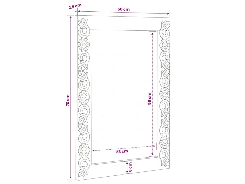 Miroir mural blanc 70 x 50 cm bois de mangue massif cf62830 - Conforama E