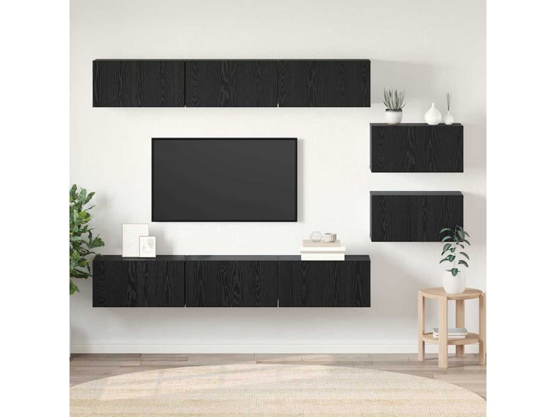  Ensemble meuble tv - banc tv - meuble de rangement 8 pcs chêne noir bois d'ingénierie  - Conforama B