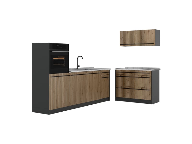 Vicco cuisine, chêne artisananthracite, 220cm sans plan de travail - Conforama A