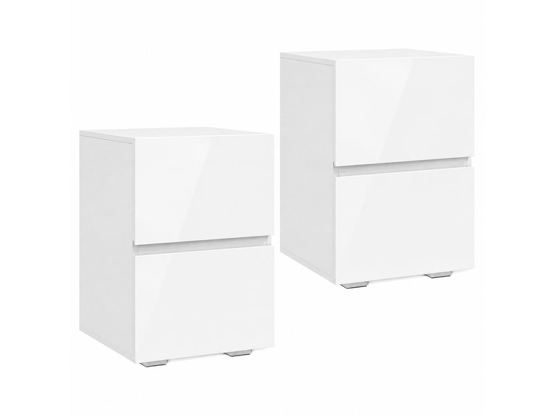  Lot de 2 tables de chevet, tables d'appoint avec 2 tiroirs, façades à haute brillance, plateau large, 40x40x58cm, blanc  - Conforama B