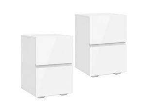 Lot de 2 tables de chevet, tables d'appoint avec 2 tiroirs, façades à haute brillance, plateau large, 40x40x58cm, blanc