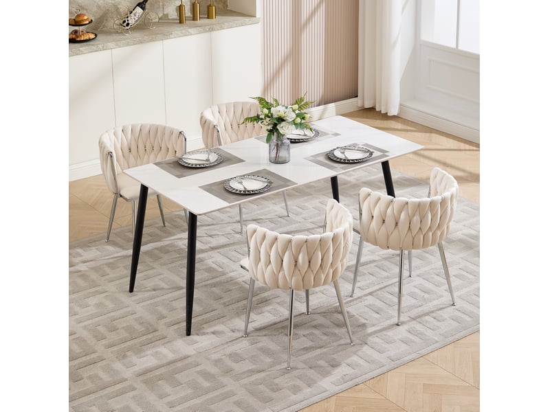  Lot de 2 chaises de salle à manger modernes en tissu beige avec structure métallique argentée  - Conforama E