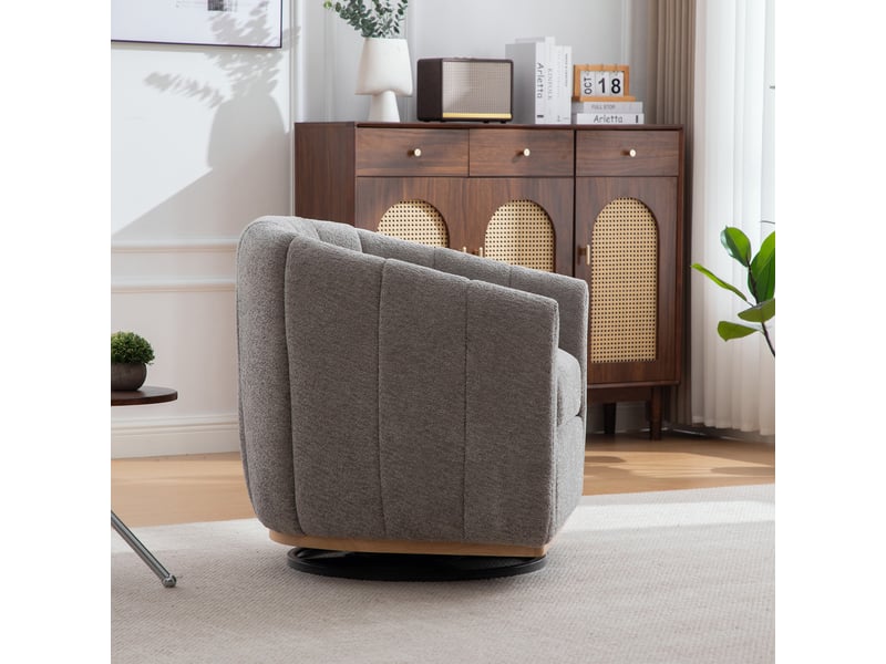  Fauteuil pivotant 360° en chenille gris avec base en métal  - Conforama D