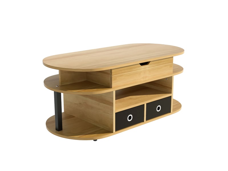  Table basse relevable avec 2 tiroirs en tissu et rangement, hauteur réglable, en panneau de particules, noir bois - uvrion  - Conforama A