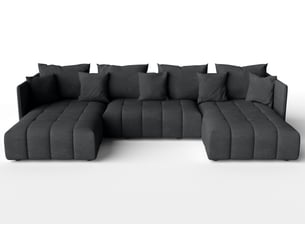 Canapé d'angle panoramique convertible <strong>AX LIVING </strong> <strong>VeliroU</strong> 6 places Velours gris avec coffre de rangement