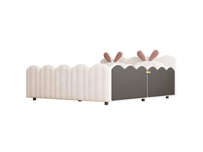  Lit enfant plateforme,140x200 cm,avec coussins oreilles de lapin,velours,beige  - Conforama E
