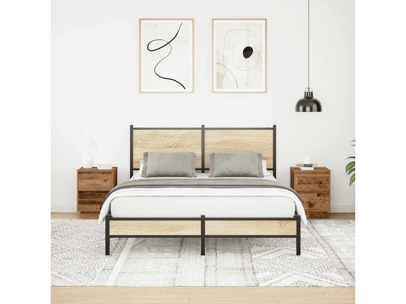  Lot de 2 tables de chevet - cabinet de chevet - table de nuit avec lumières led vieux bois 38x34x50 cm  - Conforama D