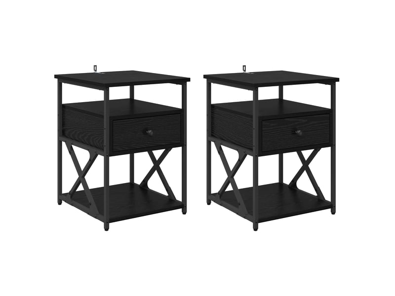  Vidaxl table de chevet 2 pcs noir métal meuble rangement moderne 40x42x55cm chambre salon  - Conforama A