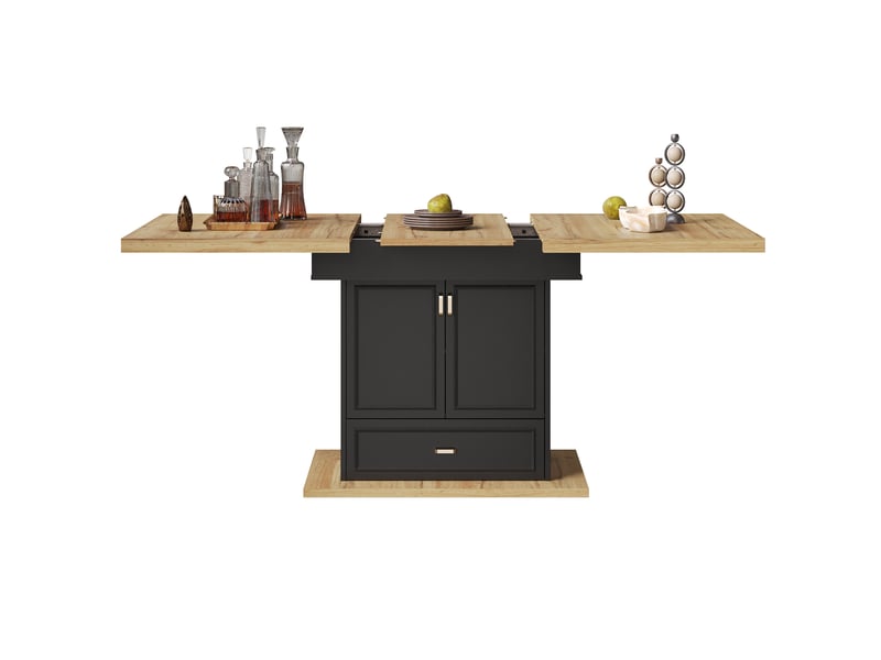  Table à manger extensible 110-140 x 80 x 75 cm rangement 2 portes tiroir plateau mdf et métal, couleur bois naturel  - Conforama A