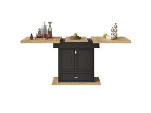 Table à manger extensible 110-140 x 80 x 75 cm rangement 2 portes tiroir plateau mdf et métal, couleur bois naturel