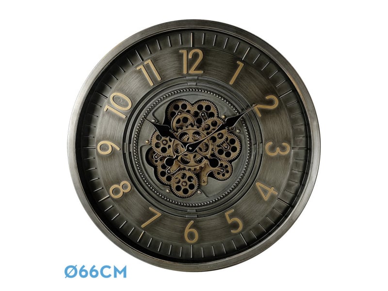  Horloge murale fabrilamp trento 66 x 66 cm cuir doré engrenages mobiles 215510062 - Conforama A