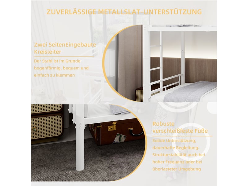  Lit superposé métal blanc 90x190 - transformable en 2 lits - garde-corps sécurisé - rangement pratique  - Conforama E