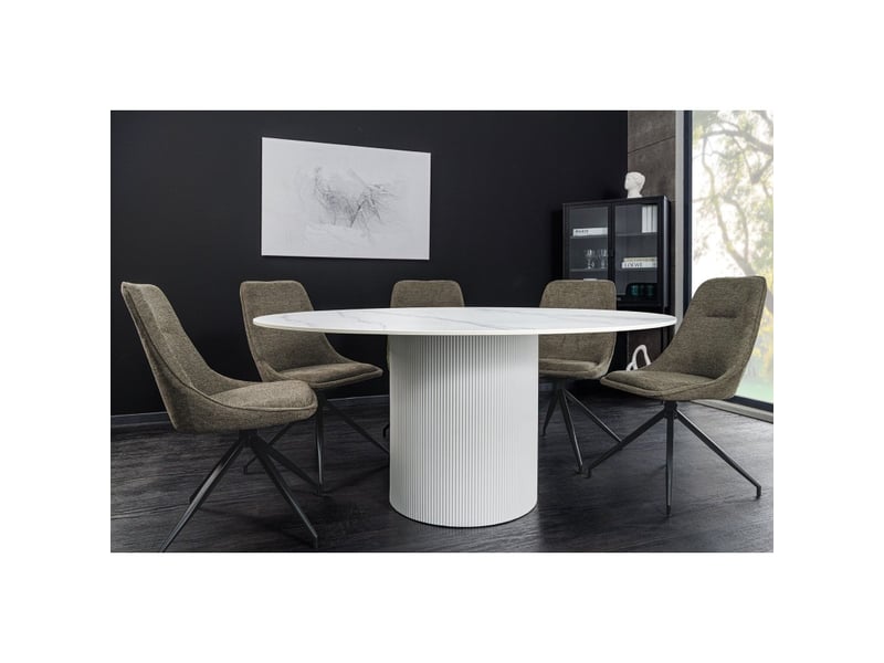 Table de salle à manger lumea – ronde 120 cm – effet marbre blanc – pied central large – style contemporain - Conforama D