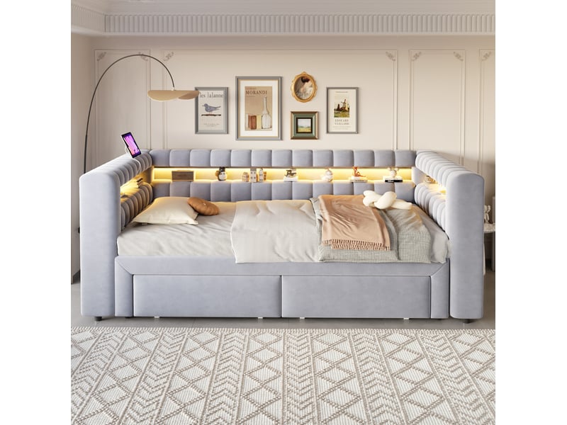  Lit gigogne 90x190 avec rangement et led evryae  - Conforama C