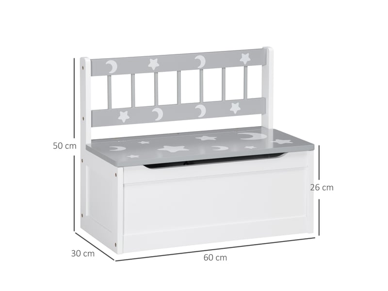  Banc de rangement pour jouets moderne avec vérin à gaz, en mdf et pin, 60 x 30 x 50 cm, blanc et gris  - Conforama D