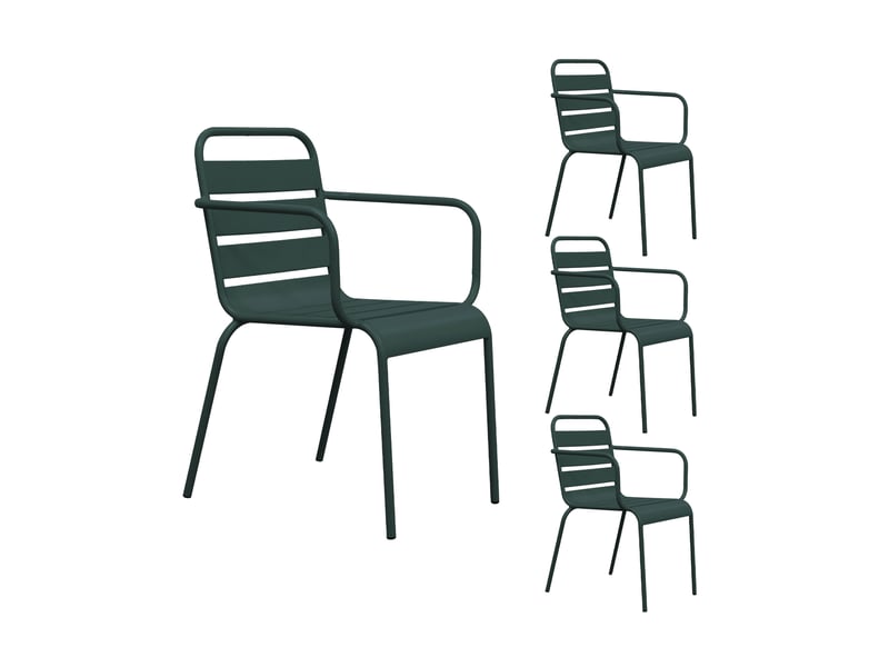 Lot de 4 chaises de jardin en métal vert sapin avec accoudoirs - baca - Conforama A