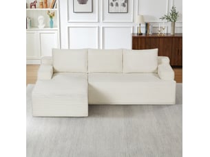 Canapé d’angle convertible 4 places en velours côtelé beige, modèle cloud modulaire au confort profond