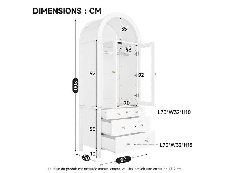  Armoire haute blanche 200 cm colonne de rangement 6 compartiments mdf  - Conforama W