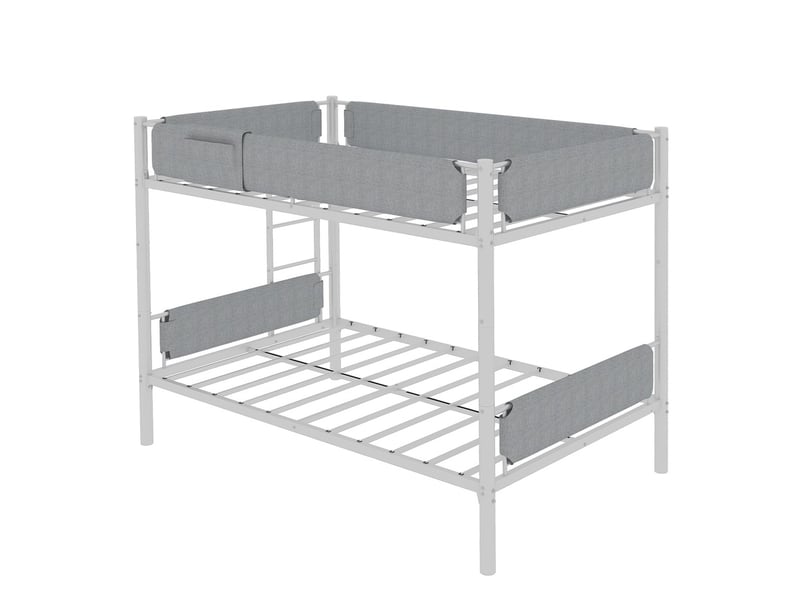  Lit superposé blanc 90x190 cm en métal et lin, convertible en deux lits séparés avec garde-corps amovibles  - Conforama A