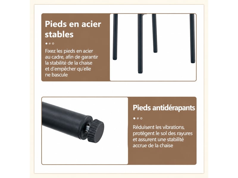  Chaises de salle à manger lot de 2 rembourrées, tissu marron, pieds métal noir  - Conforama E
