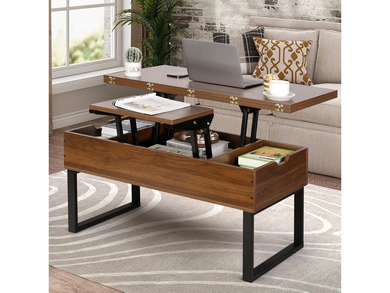  Table basse extensible à plateau relevable (couleur noyer)  - Conforama D