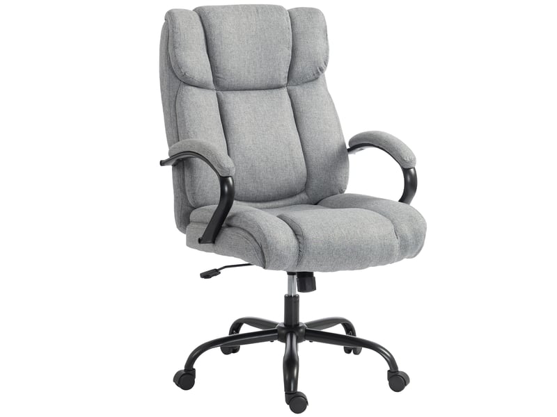  Chaise de bureau ergonomique en tissu effet lin, capacité de charge 220 kg, pivotante, réglable en hauteur, gris clair  - Conforama B
