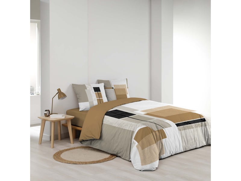  Parure de lit 3 pièces 260 x 240 cm quadro miel imprimé géométrique 1645315 - Conforama D