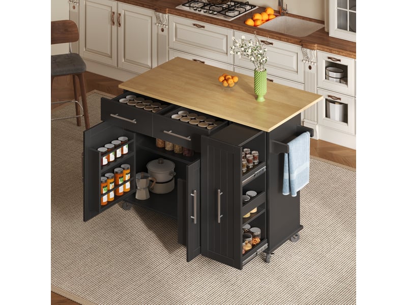  Îlot de cuisine 120x40x90 cm pliant roulant avec 3 niveaux, mdf, noir et naturel  - Conforama D