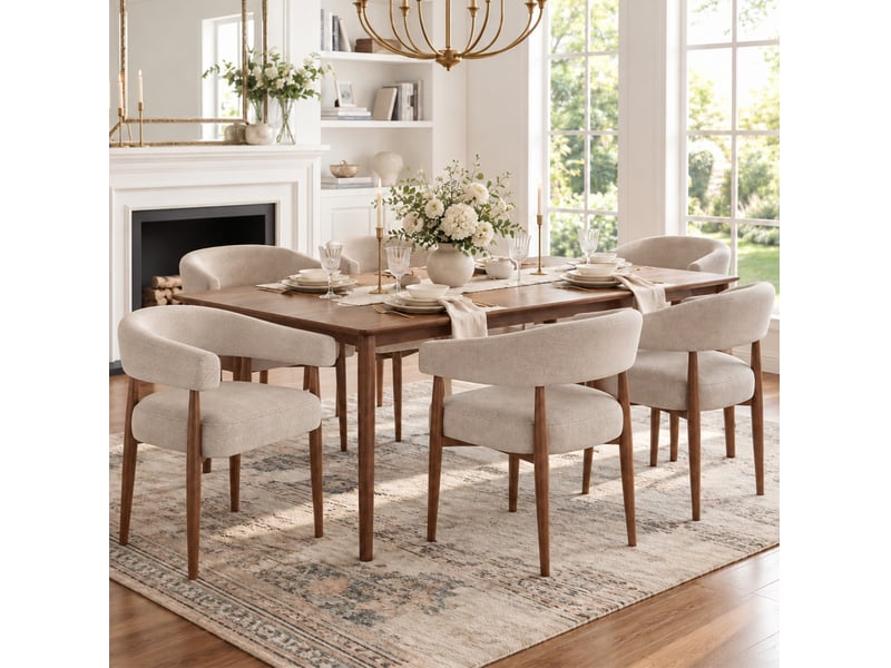  Lot de 2 chaises de salle à manger avec accoudoirs, tissu chenille taupe, métal aspect noyer, style moderne  - Conforama E