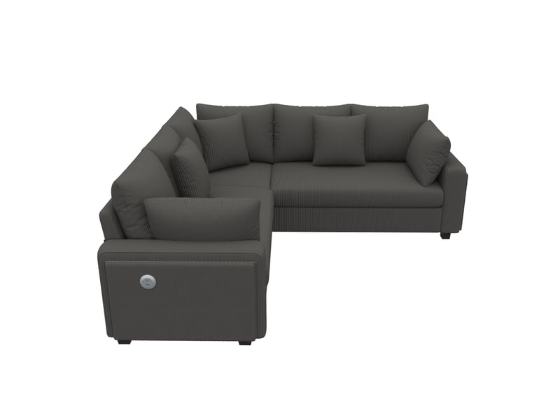  Canapé d'angle en l gris en velours côtelé doux, canapé modulable 5 places avec éclairage led et ports usb pour salon et grand appartement  - Conforama A