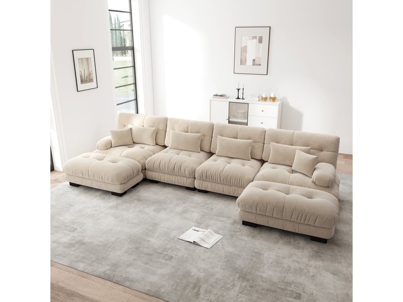 Canapé d’angle panoramique 4 places en tissu marron clair, 406 cm, modulable W3325S00049 - Conforama B