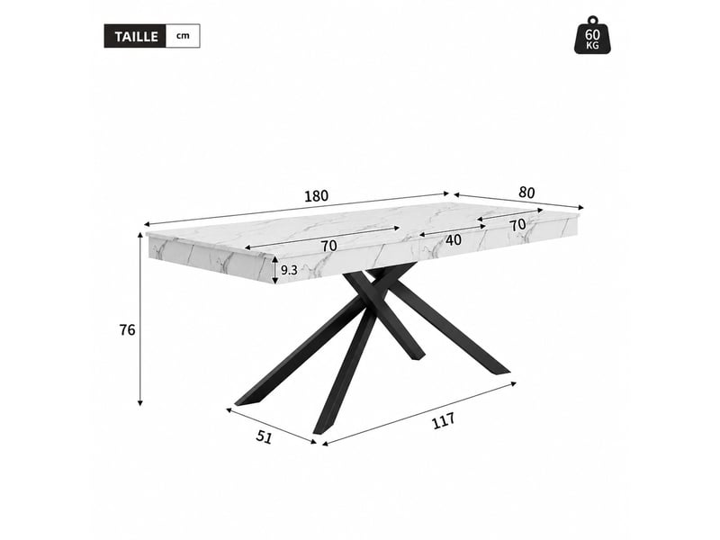 Table de repas extensible blanche – plateau mdf 140180 x 80 cm – 6 à 8 personnes - Conforama D